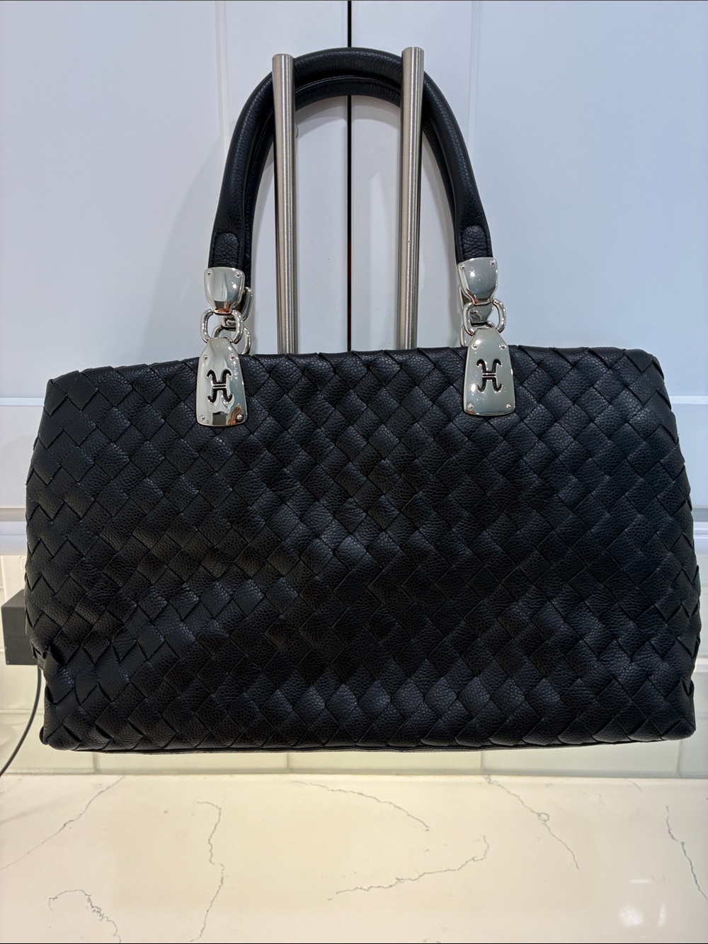 Cole Haan Black Woven Leather Tote Bag
